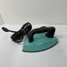 Vintage Wolverine Tin Toy Iron Turquoise w/ Black Plastic Handle  Cord