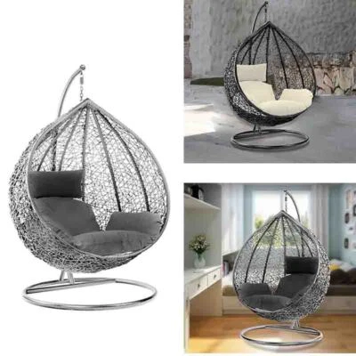 Garden Rattan Hanging Egg Chair Swing Wicker Hammock Cushion Outdoor Indoor Yard