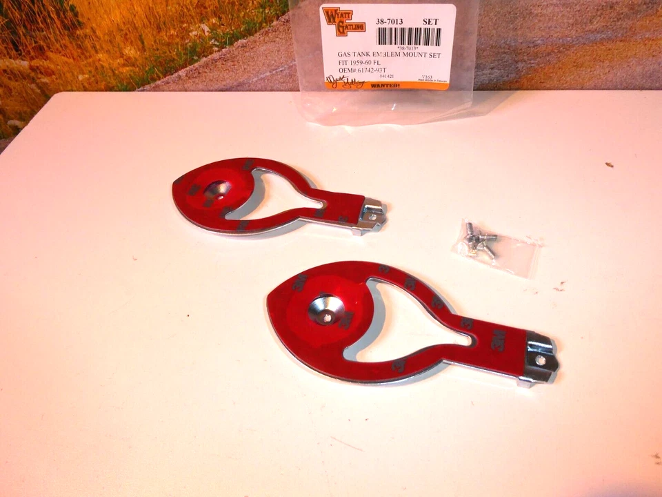 Harley Gas Tank Emblem Mount Set 1959-60 Duo Glide - 38-7013 V-Twin 61742-93T T7 - Image 3 of 4