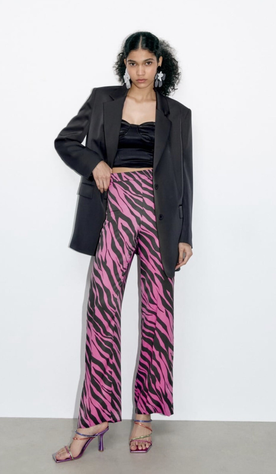 Zara Animal Print Satin Effect Pants Zebra Pink Size Medium | eBay