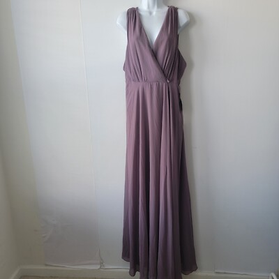 lulus V-neck Chiffon Gown In Dusty Purple size XL - Main Image