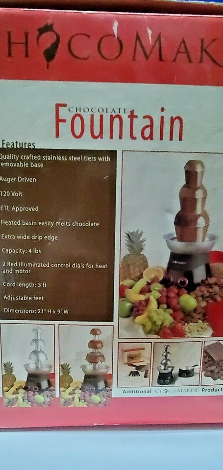 USED - Chocomaker 4LB Chocolate Fountain Black & Stainless 3 Tier (S7-Floor-G74) - Image 3 of 4