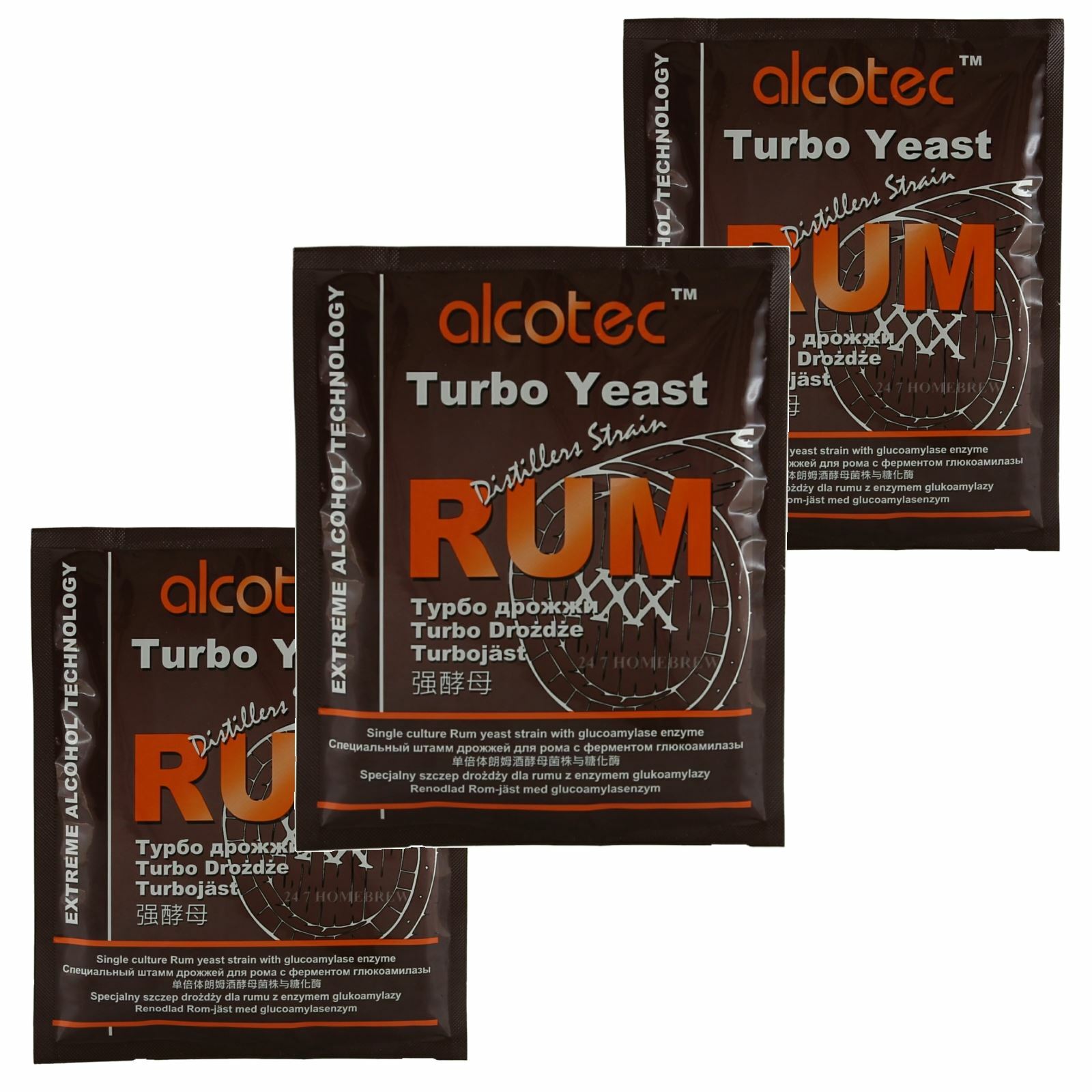 3x Alcotec Distiller’s Hefe Rum mit Glucoamylase Enzym 73g 25L