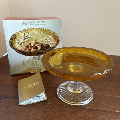 Amber Glass Footed Candy Dish Silversmiths Flora Collection Fridgescaping