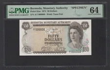 Bermuda 50 Dollars 1-5-1974 P32as "Specimen" Uncirculated Grade 64