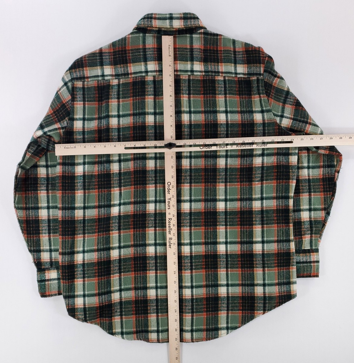 JC Penny VTG 70s Green Plaid Flannel Button Up Shirt Long