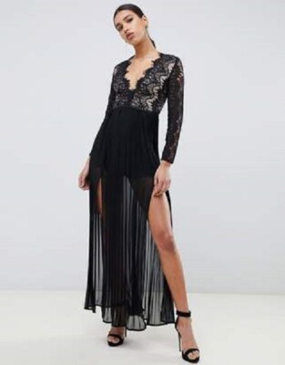 black double split maxi dress