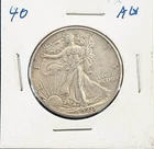1940 Liberty Walking Half Dollar 50C AU Silver Coin, Sent Post Paid