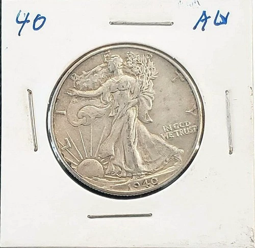 1940 Liberty Walking Half Dollar 50C AU Silver Coin, Sent Post Paid