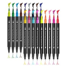 18 Colors Dual Tip Markers, Fine Point Brush Tip for Adult Coloring Books, N...