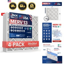 TruFilter 20x20x1 MERV 13 4-Pack AC Furnace Air Filter - - Electrostatic Ple...