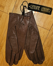 Vintage Mid Century Ladies Brown Leather Gloves Size L Large New with Tags