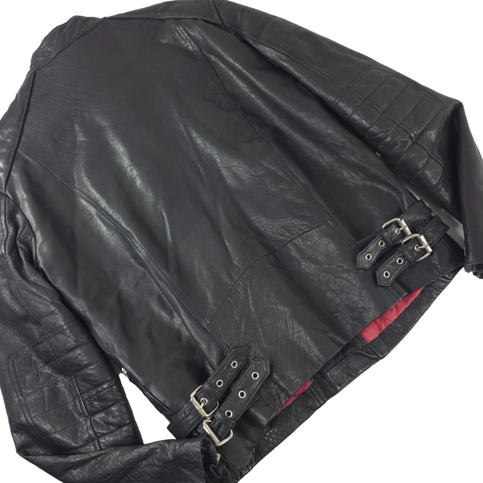 Chaqueta de motociclista de cuero negra con cremallera talla MEDIANA BOLSILLOS CON CREMALLERA **DEFECTOS** Foto 2 de 4