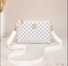 Women White/Gray Logo Pattern Zip-Top Crossbo...