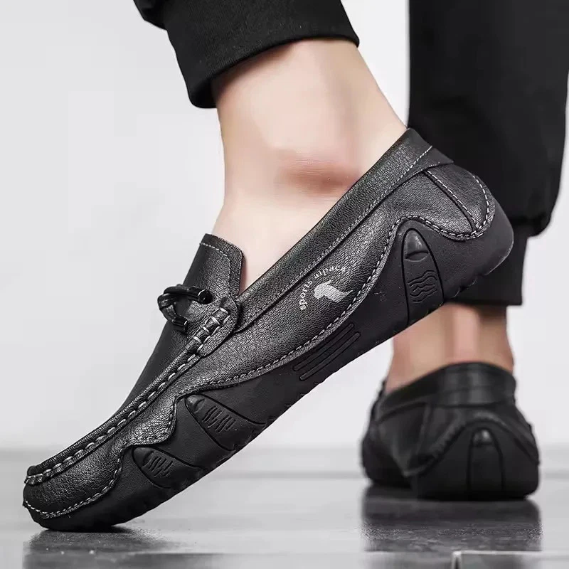 Men's Genuine Leather Loafers Flats Shoes Outdoor Walking Driving Casual Shoes - Image 4 of 4