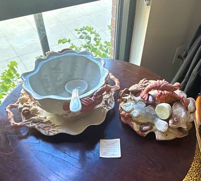 Fitz&Floyd Catch of the Day tureen and platter. In box, mint condition and rare