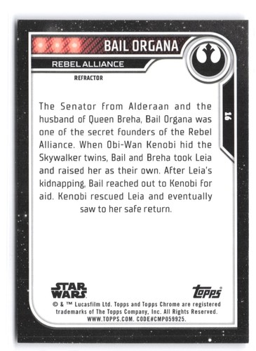 2023 Topps Chrome Star Wars #16 Bail Organa Refractor - Picture 2 of 2