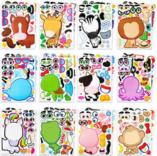 24 Sheets Make a Face Stickers Unicorn Dinosaur Sea Safari Animals for Kids Fun 