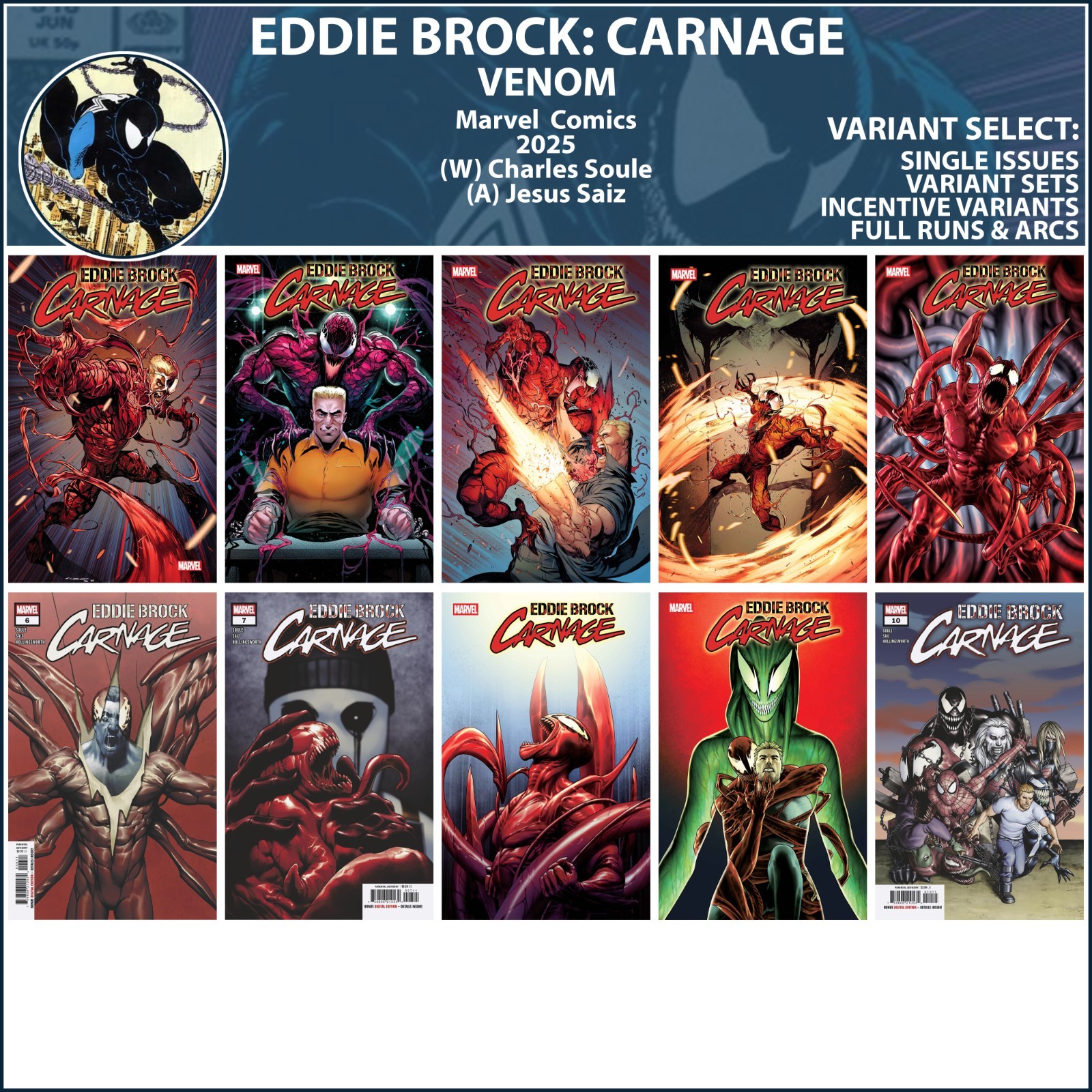 Eddie Brock: Carnage (2025) #1 2 3 4 5 6 7 8 9 10 Marvel Comics COVER SELECT