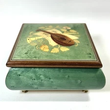 Vtg Italian Music Box Sorrento Inlaid Wood Sankyo Plays Impossible Dream EVC