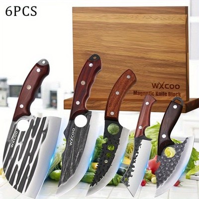 1-6PCS Stainless Steel Kitchen Knife Set Chef Knife Chopper Cleaver Fish Knife