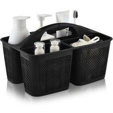 Plastic Black Shower Caddy Basket, Divided Cleaning Portable Shower Basket wi...