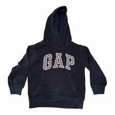 GapKids Navy Logo Pullover Hoodie w/ Pockets Fleece Cotton XS 4-5Y 