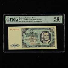 1948 Poland National Bank 20 Zlotych Pick#137 PMG 58 EPQ Choice About UNC