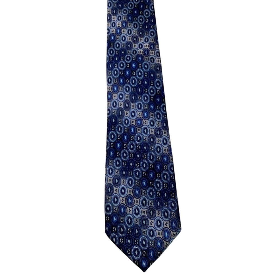 Corbata de poliéster para hombre LAURANT BENNET 57 3/4" diseñador geométrica azul/gris usada en excelente estado Foto 2 de 3