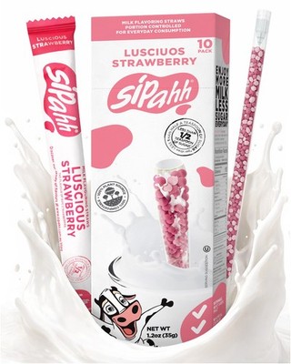 Sipahh Milk Flavoring Straws - Strawberry 10 Pack - Low Sugar Vegan Friendly