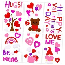 6 Sheets Valentines Day Gel Window Clings,Happy Valentine  s Days Be Mine Hugs