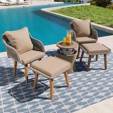 5 Pieces Patio Furniture Chair Sets, Patio Conversation Set with Wicker Cool Bar