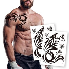 2 Sheets Dragon Temporary Tattoos - Large Sheets for Men - Realistic Shoulder...