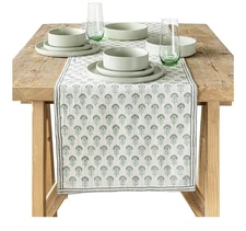 NEW Over&back 18x108” Table Runnner Green Flower Cottage Vintage Print