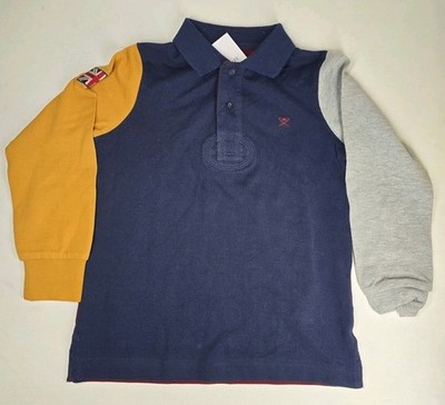 Hackett London Heritage Rugby Polo Boys 5-6Y Colorblock Mesh Knit Navy Blue Wine