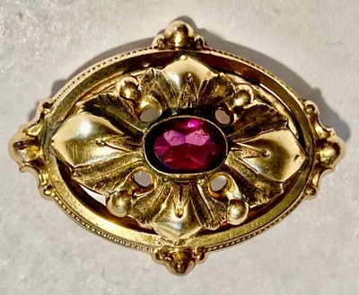 Broche Art Nouveau laiton doré serti un grenat jewelry vintage - N°AZ1 - Photo 1/4