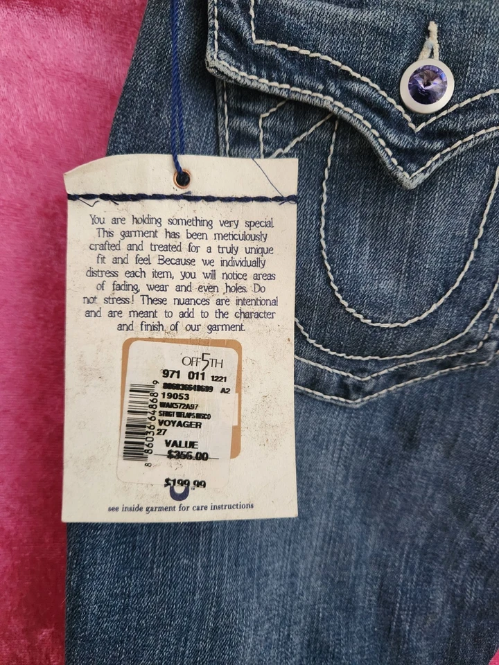 con etiquetas Mujer Raro True Religion Denim Voyager Disco Púrpura Botón Swarovski Foto 2 de 4