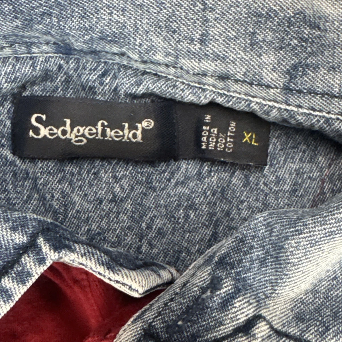 SEDGEFIELD Rugby Jersey Mens XL Deep Red Long Sleeve Cotton Denim Collar