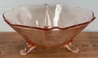3 Footed Lancaster Jubilee Pink Depression Glass Floral Vtg Etched Bowl 1930s