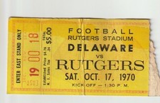 College Football Game Ticket Stub Rutgers Stadium Delaware vs Rutgers 1970
