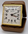 Vintage Mini Ingraham Wind Up Travel Alarm Clock In A Brown Case — photo 4