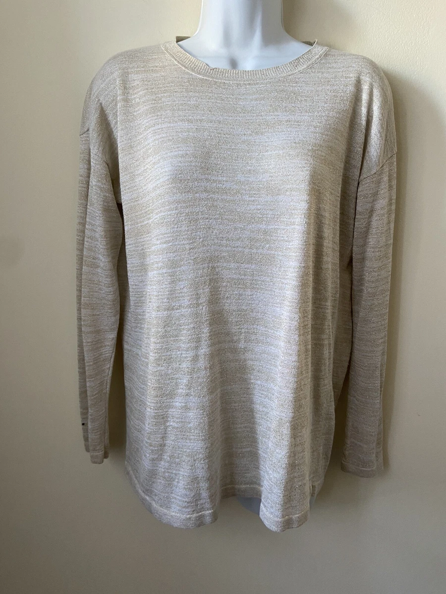 Mango MNG Basics Womens Beige Long Sleeve Pull Over Gold Fleck Top Shirt Size M