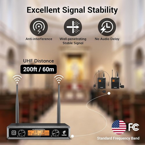 TONOR UHF Mikrofon Set Wireless Headset Lavalier Funkmikrofon 60m Reichweite - Bild 2 von 11