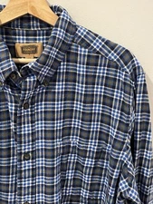 The Foundry Supply Co Flannel Shirt Mens Large Tall Blue Black Plaid Long Sleeve