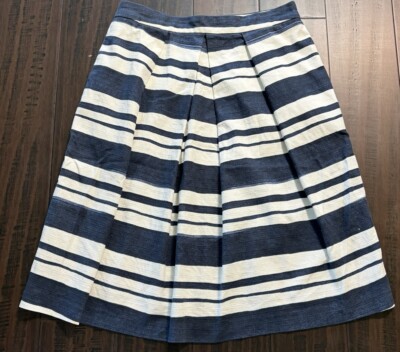 Zara Basic Skirt Womens M Blue White Striped Bubble Full Pleated Pockets Preppy