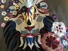 Williams Sonoma Home Flower Lion Embroidered Pillow Cover Very Nice!