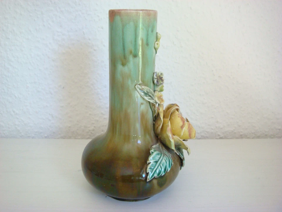 Antik Keramik Majolika Schale Vase Floral Rosenmuster gemarkt 753 - Bild 4 von 4