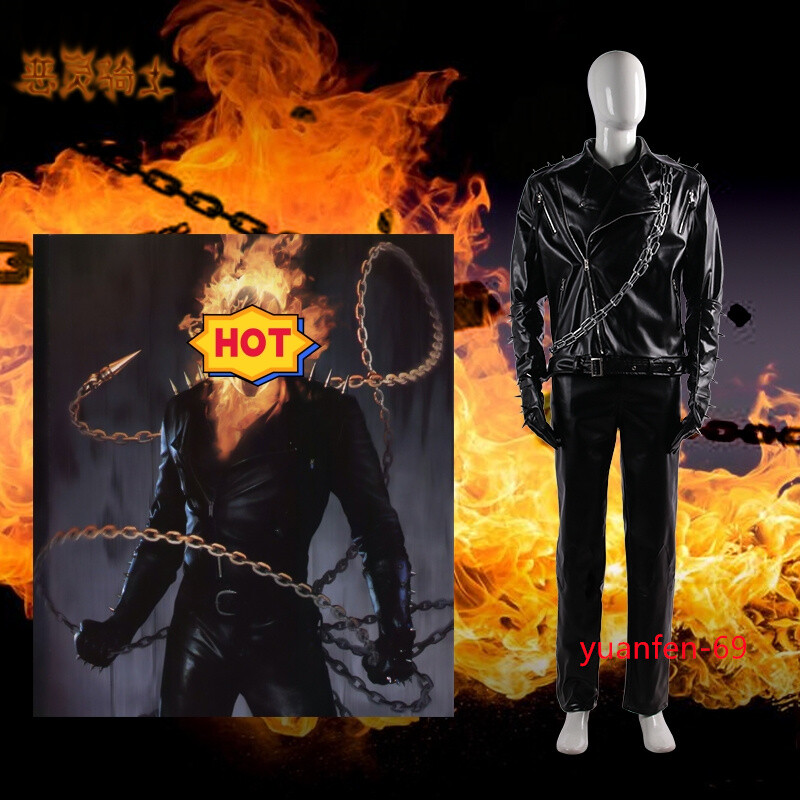 Marvel Ghost Rider Costume Men Cosplay Motorbike Leather Jacket