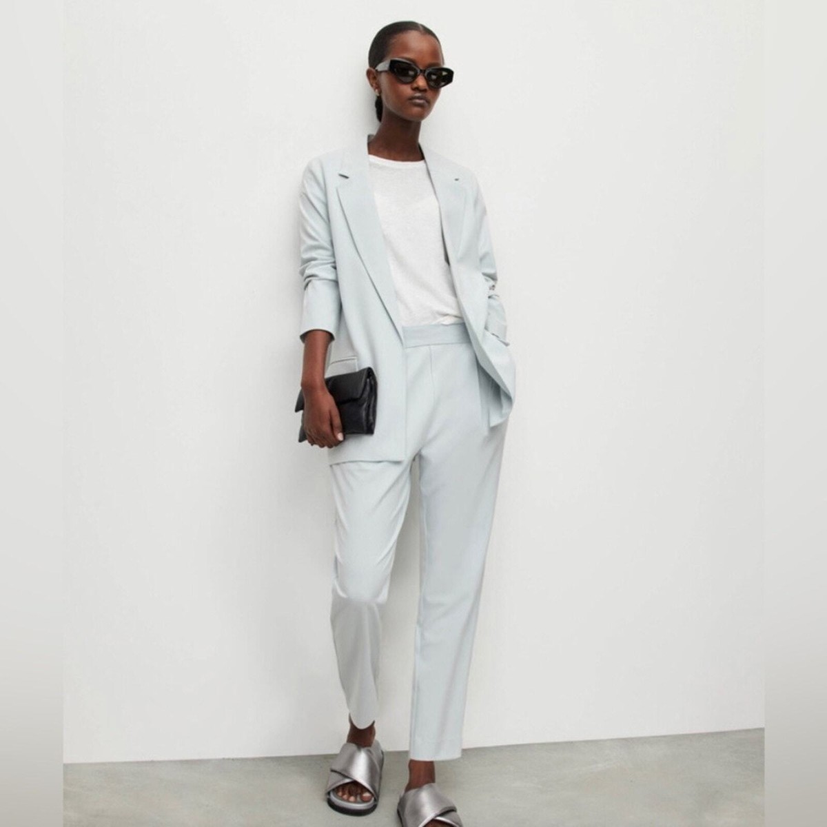 NWT AllSaints Aleida Mid-Rise Tapered Leg Tri Pants Iced Blue Size