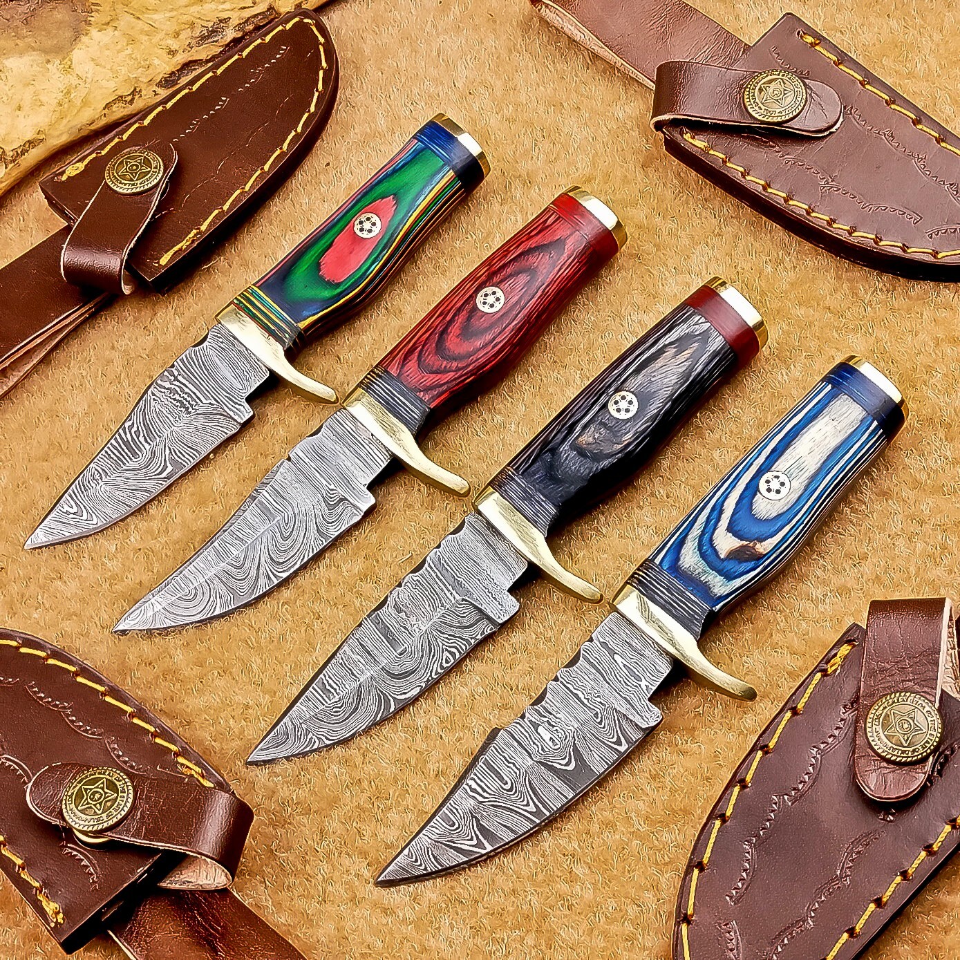 4 Pcs Damascus Blade Skinner Knives Set | 6